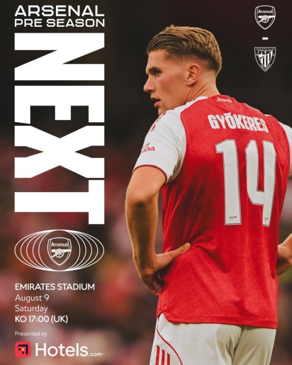 酋长杯-阿森纳vs毕巴杆位：约克雷斯、祖比门迪先发 马丁内利出战