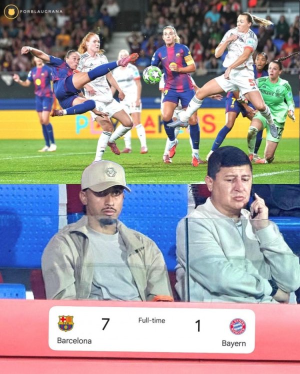 世体：拉菲尼亚现场看了巴萨女足7-1大胜拜仁女足的赛事