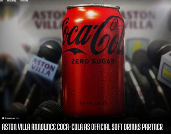 官方：阿斯顿维拉与可口可乐达成官方协同  伙伴关系
